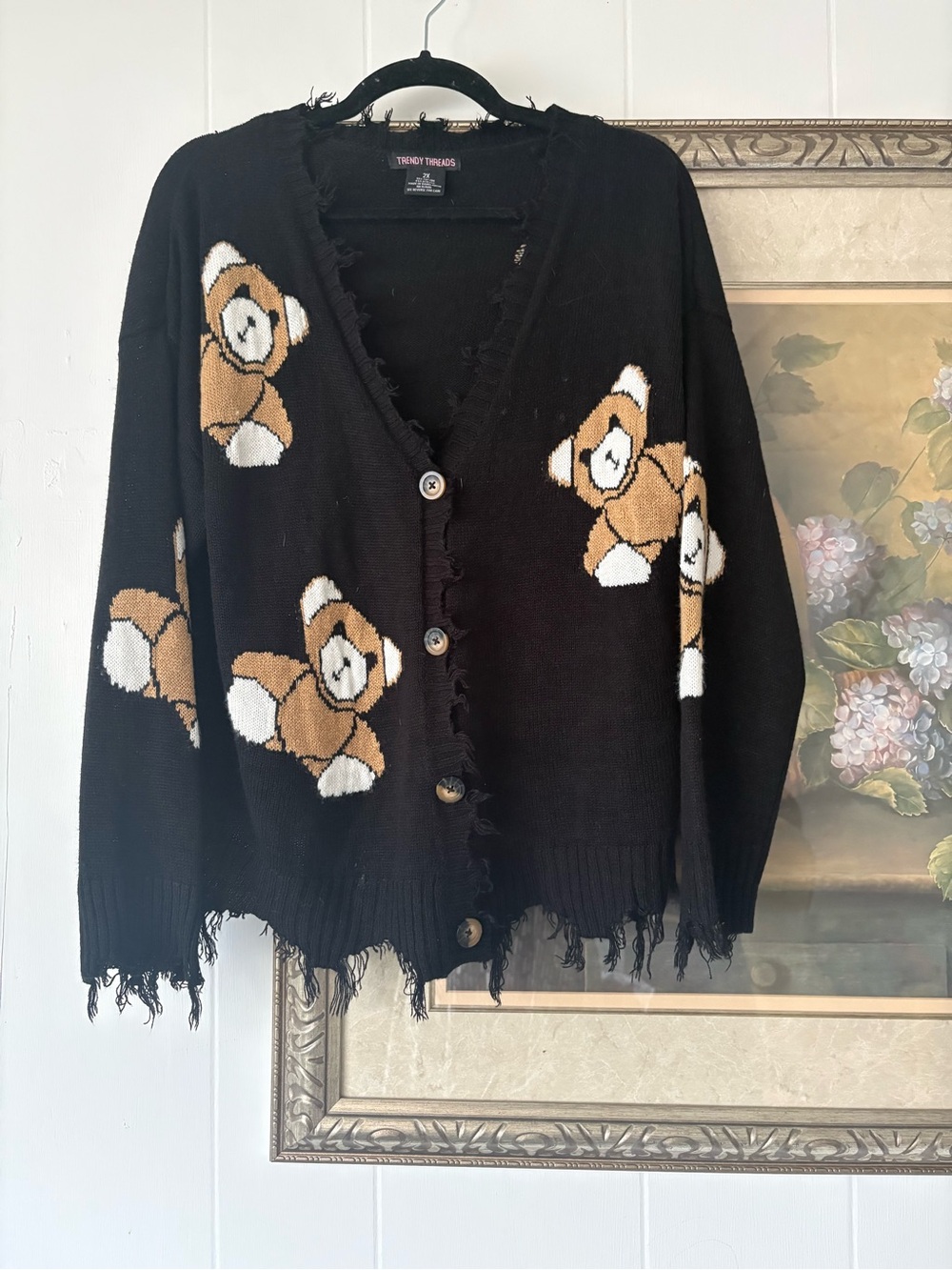 Black Teddy Knit Button-Front Cardigan